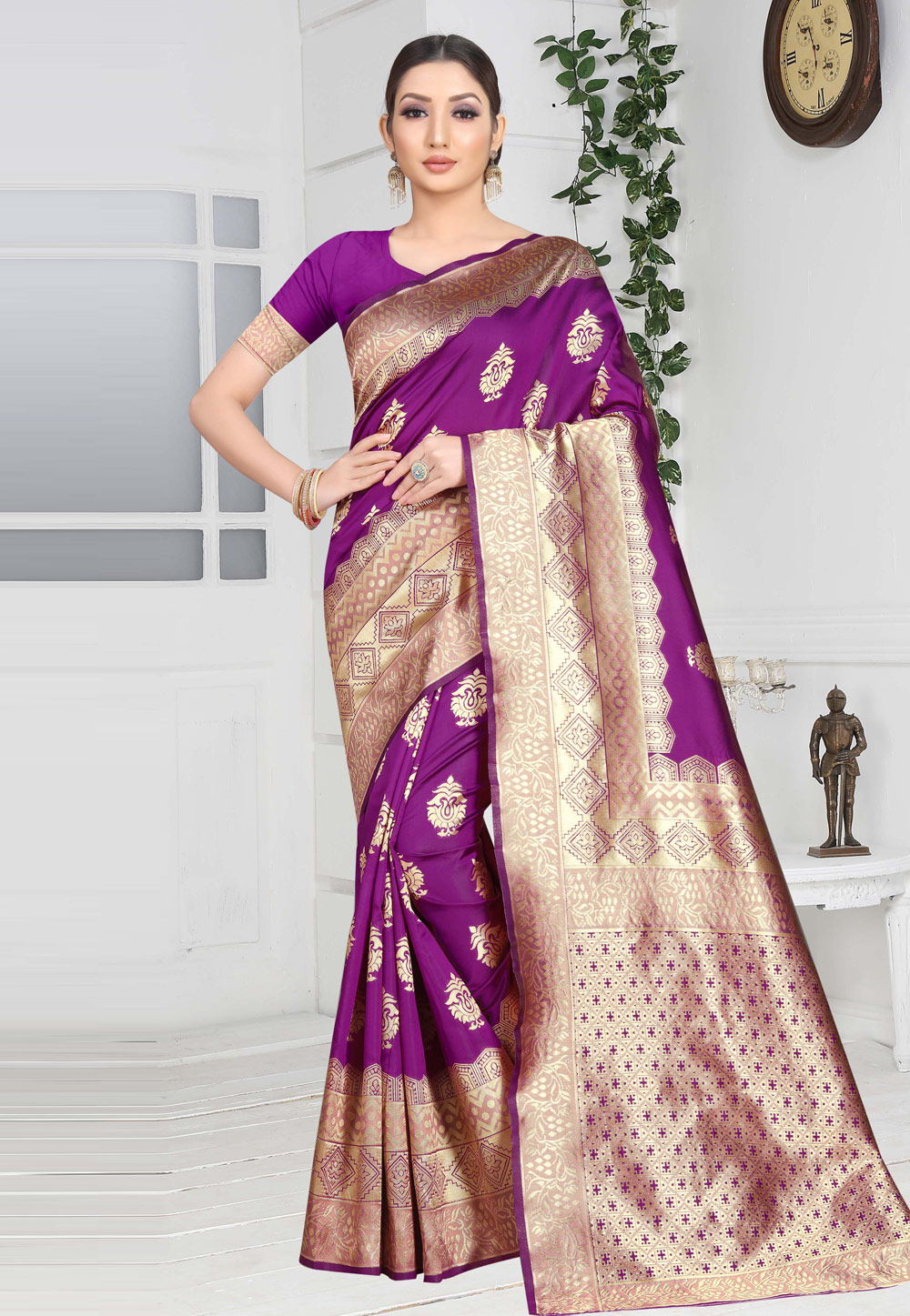 Purple Art Silk Saree With Blouse 245990
