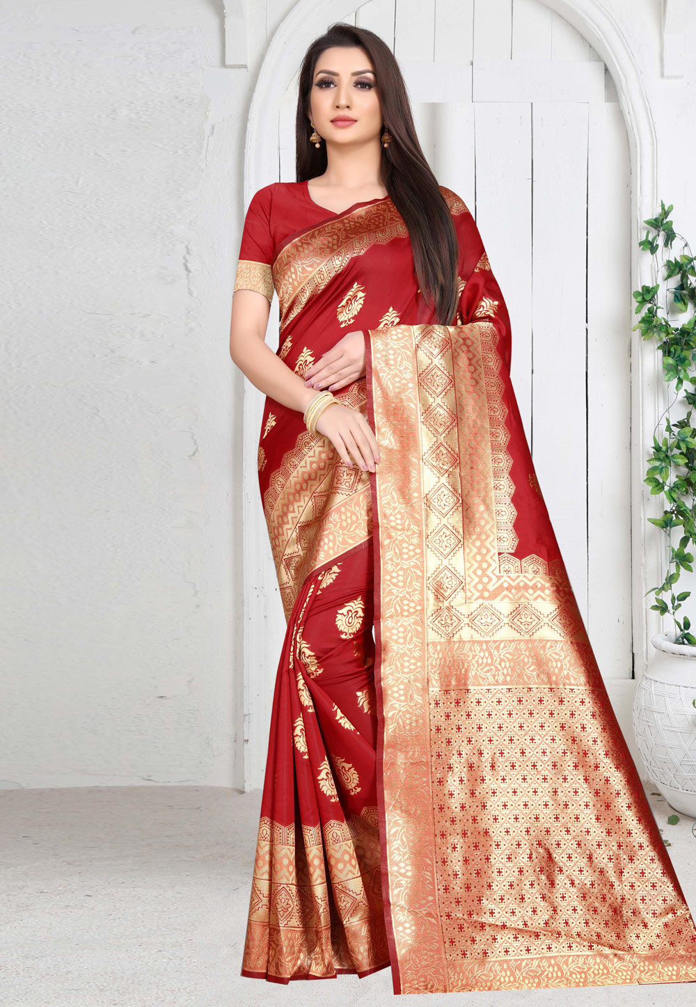 Red Art Silk Saree With Blouse 245991