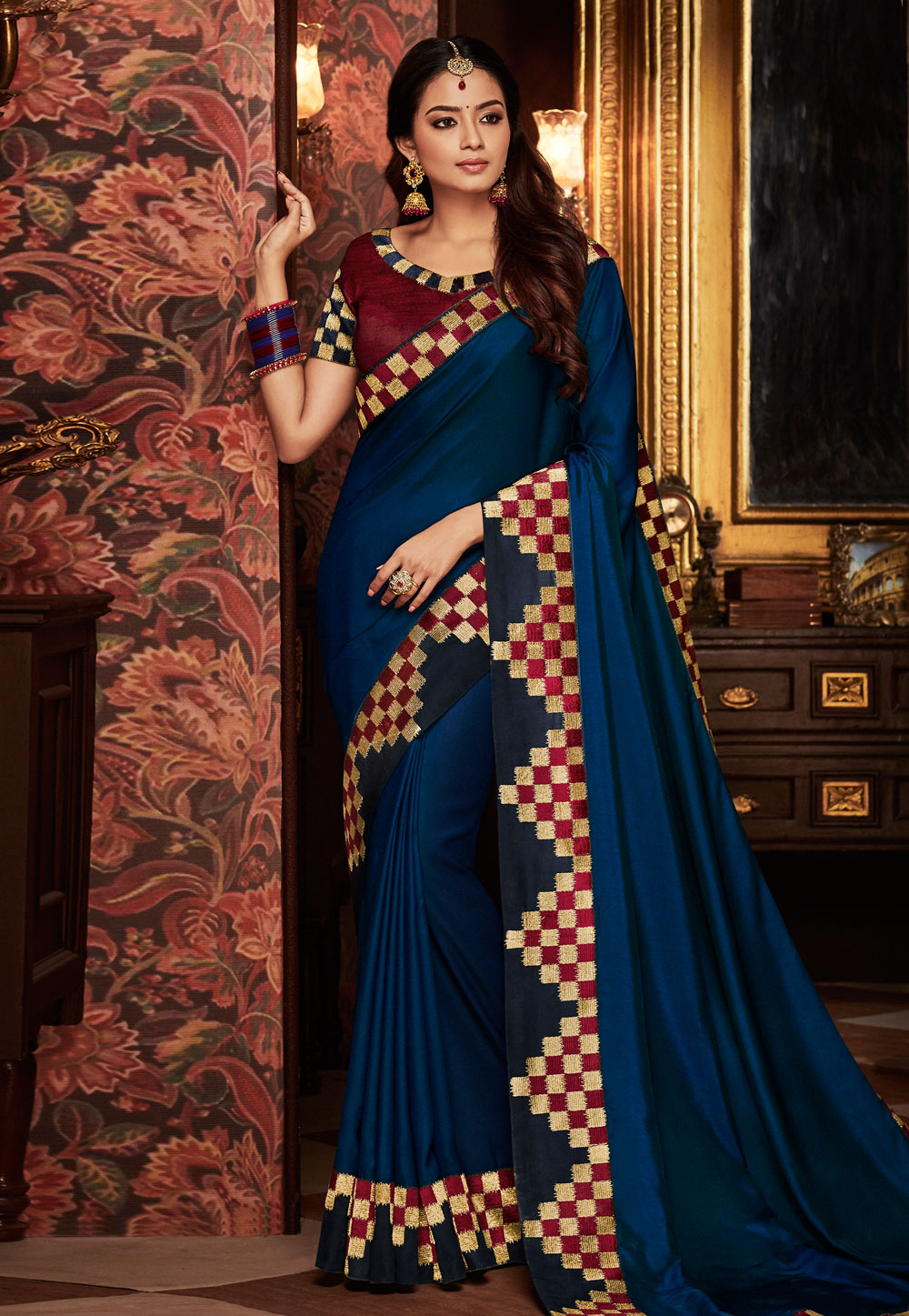 Blue Silk Embroidered Saree With Blouse 160209