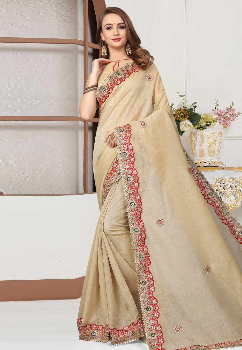 Beige Cotton Saree With Blouse 167247