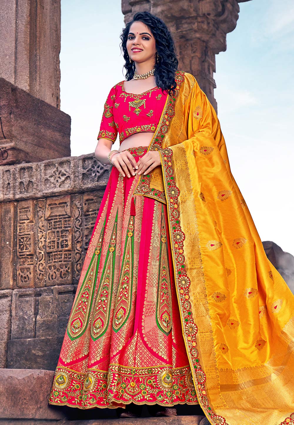Pink Banarasi Silk Circular Lehenga Choli 250546