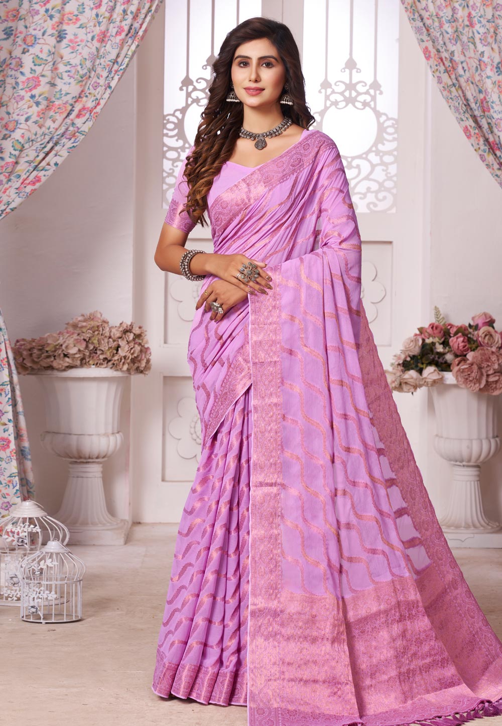Lavender Georgette Saree With Blouse 276835