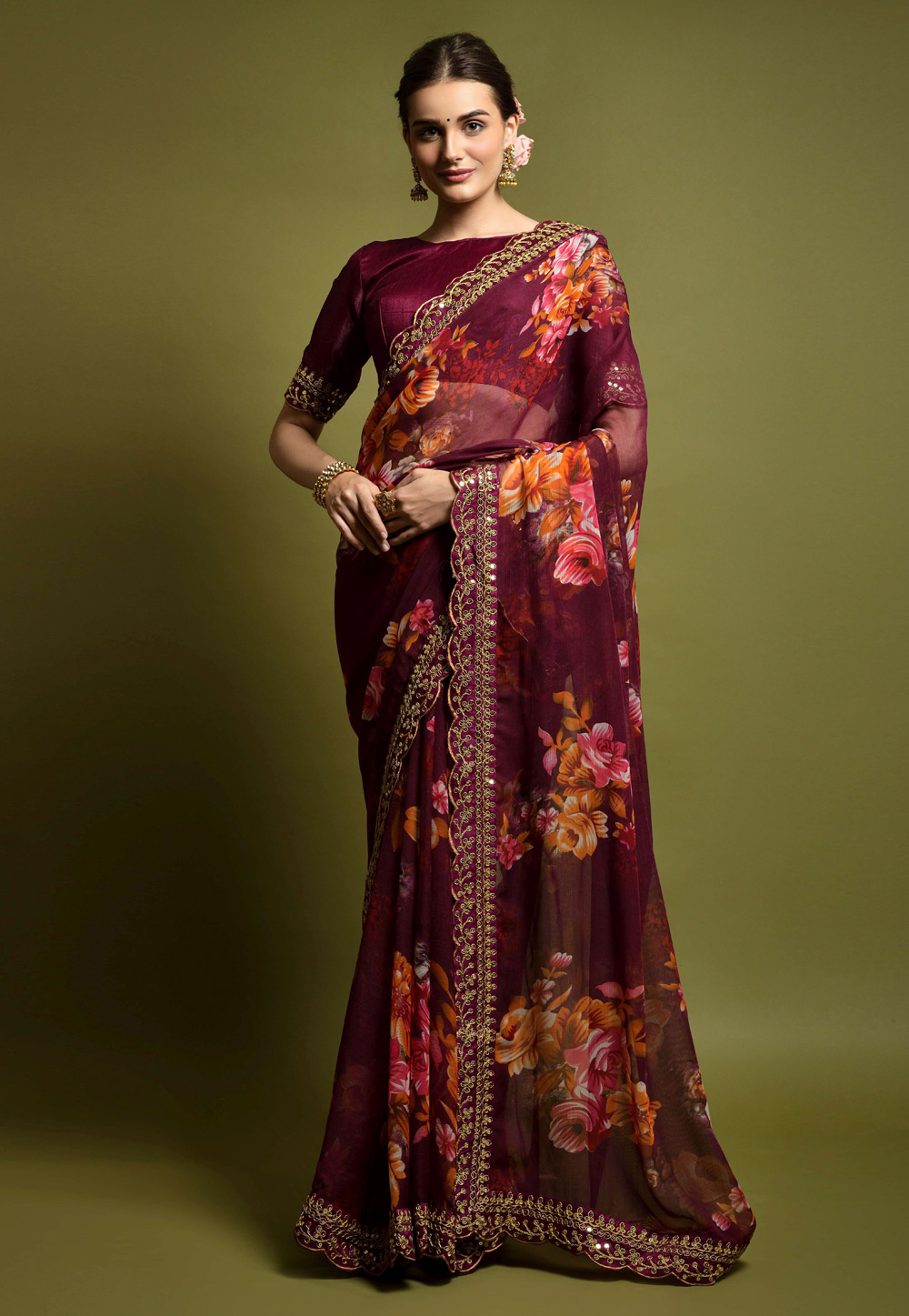 Maroon Georgette Saree With Blouse 247546