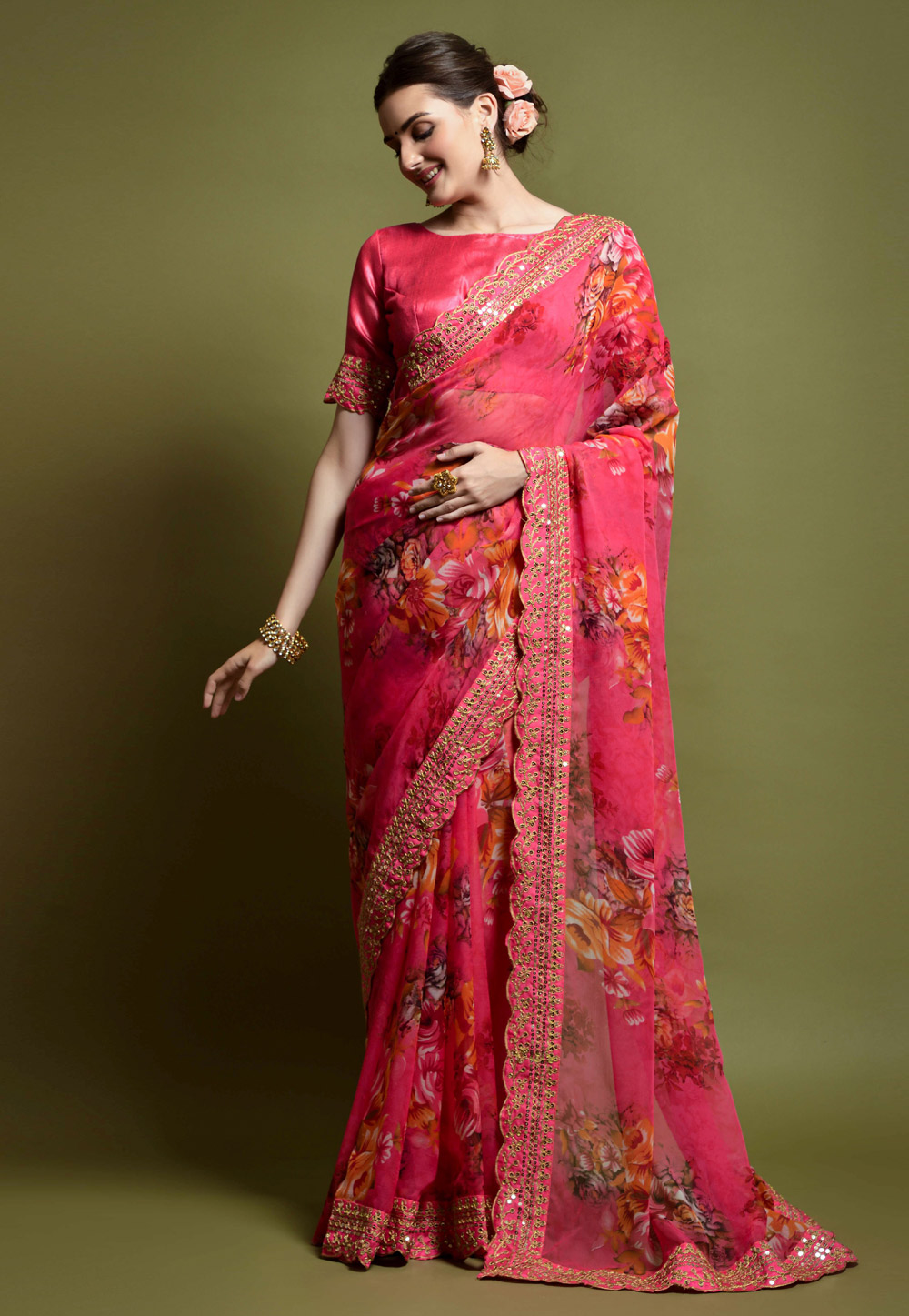 Pink Georgette Saree With Blouse 247547
