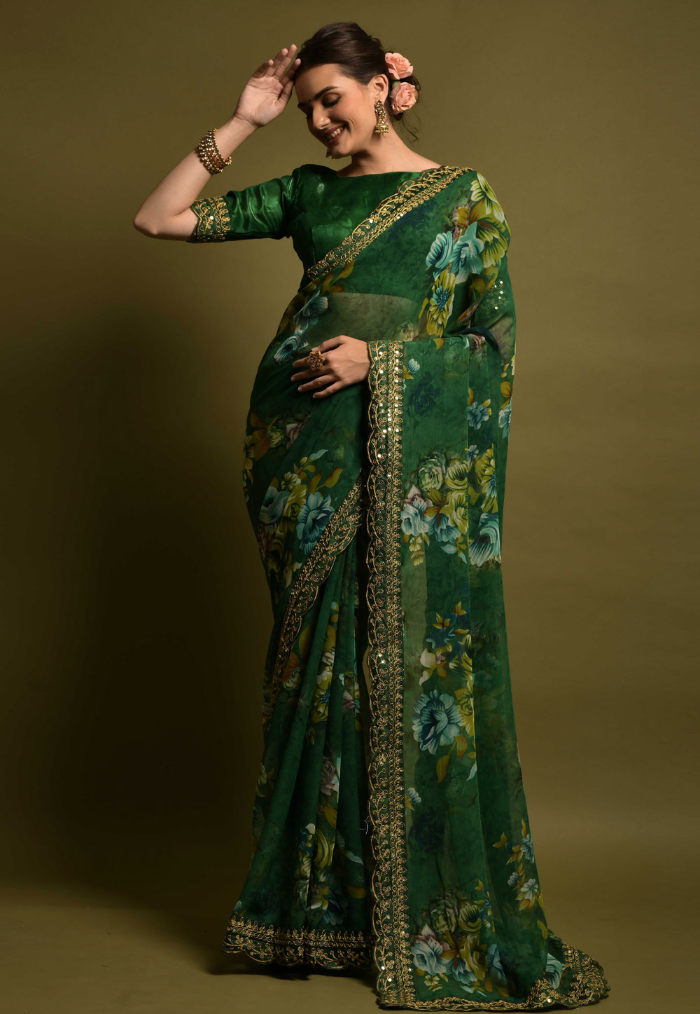 Green Georgette Saree With Blouse 247548