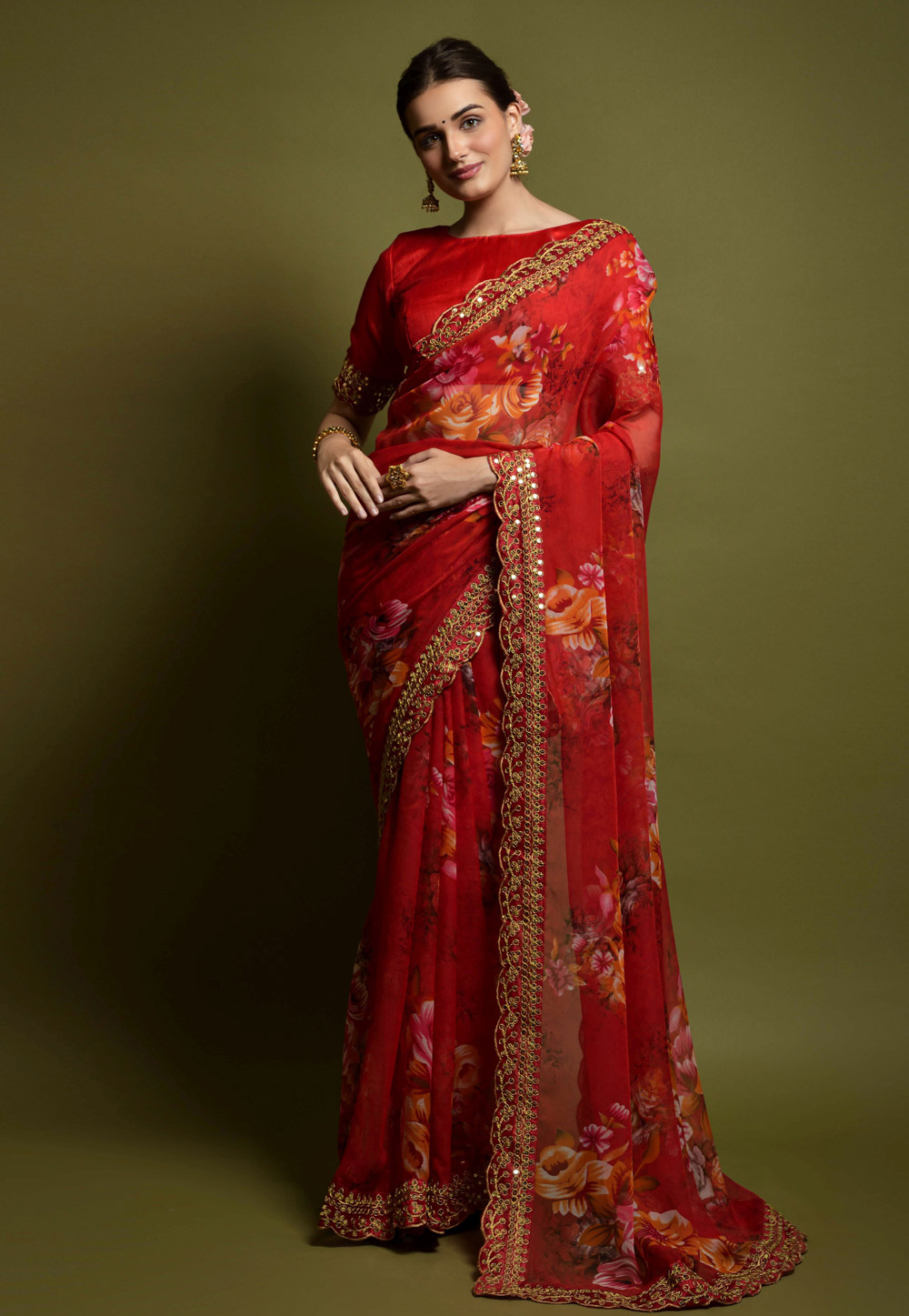 Red Georgette Saree With Blouse 247550