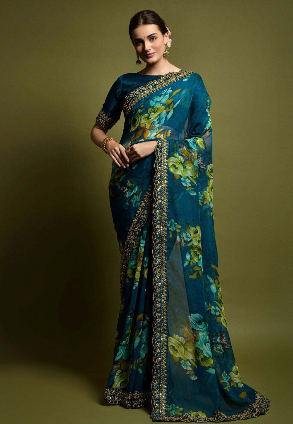 Teal Georgette Saree With Blouse 247551