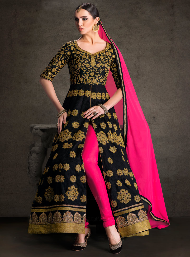 Black Banglori Silk Designer Anarkali Suit 76917