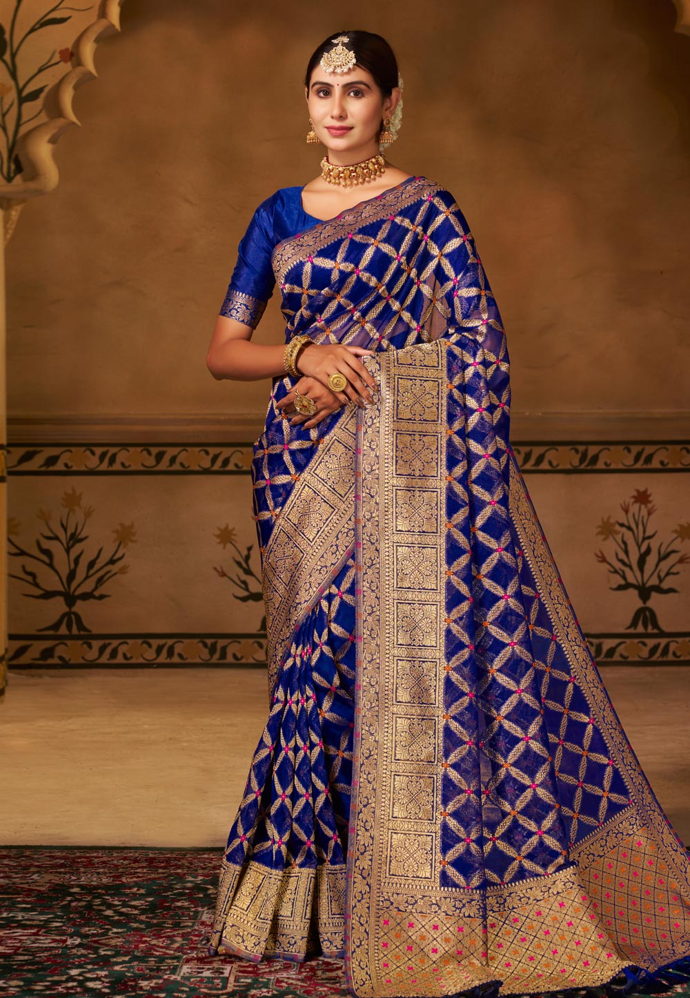 Navy Blue Georgette Saree With Blouse 276836
