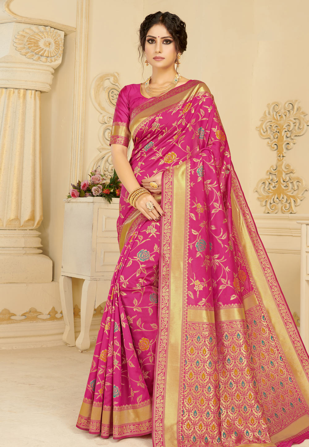 Pink Silk Saree With Blouse 183272