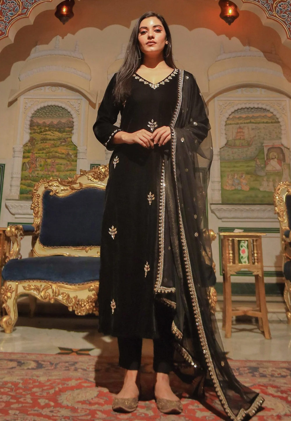 Black Velvet Readymade Pakistani Suit 263945