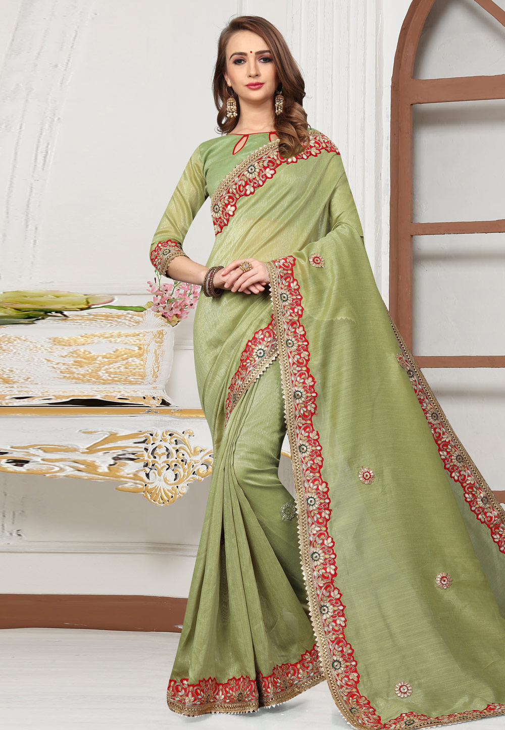 Green Cotton Saree With Blouse 167249