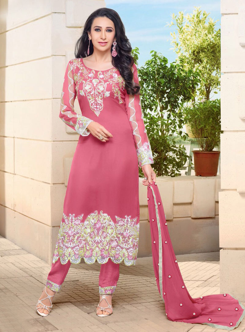 Karisma Kapoor Pink Georgette Pant Style Straight Cut Suit 88218