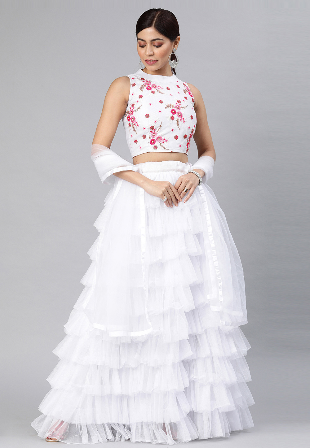 White Net A Line Lehenga Choli 270102