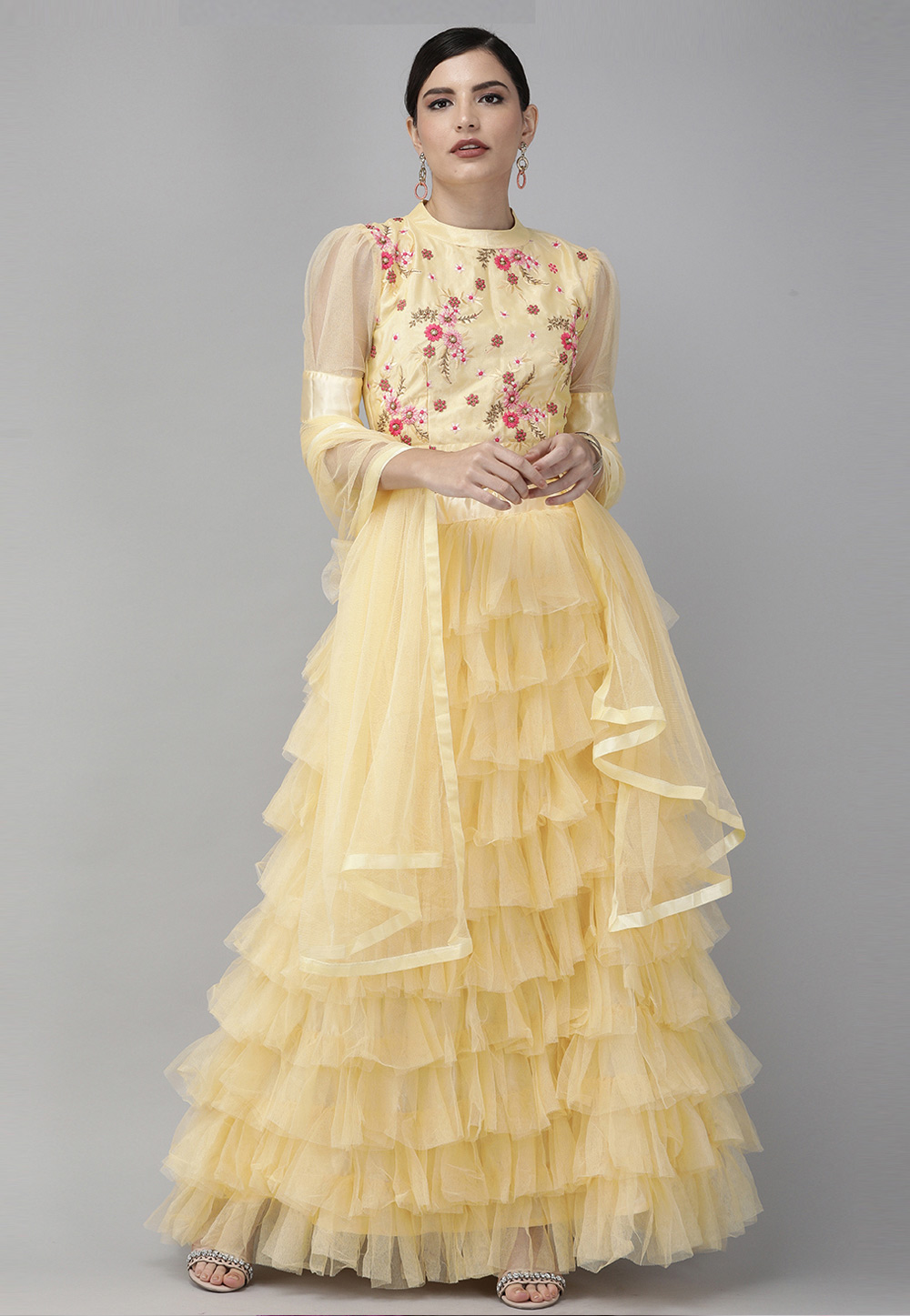 Yellow Net A Line Lehenga Choli 270104
