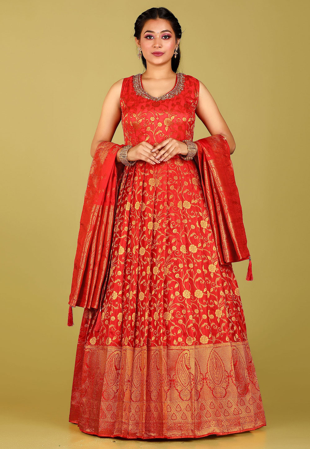 Red Silk Floor Length Anarkali Suit 271905