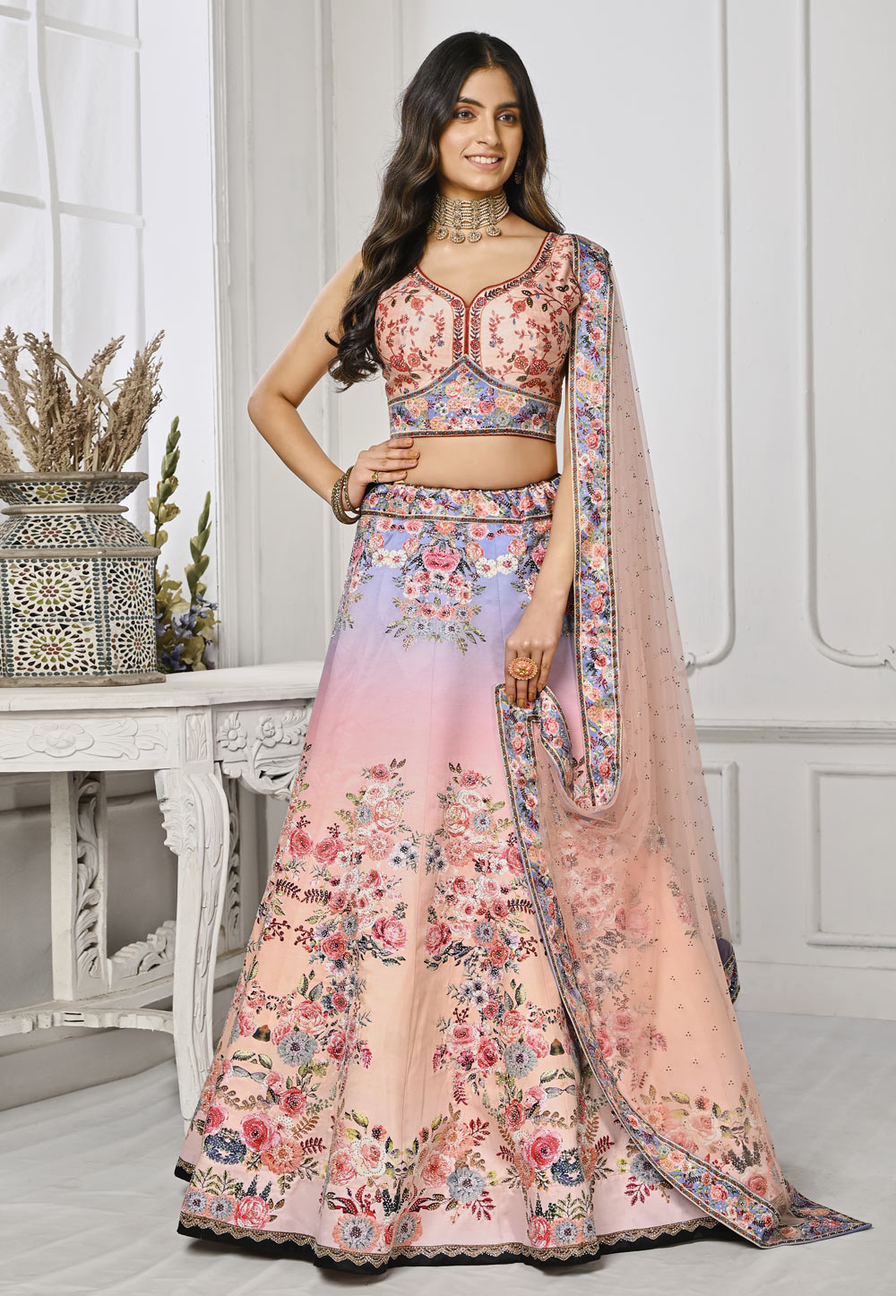 Buy Pink Floral Print Lehenga Choli for Girls Online