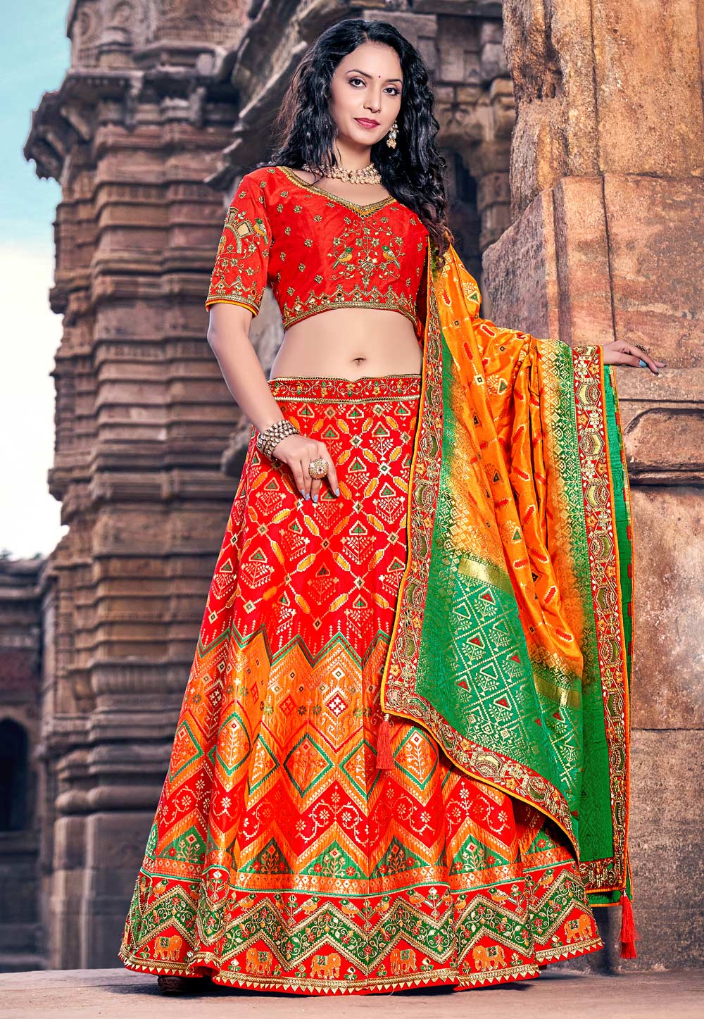 Red Banarasi Silk Circular Lehenga Choli 250551