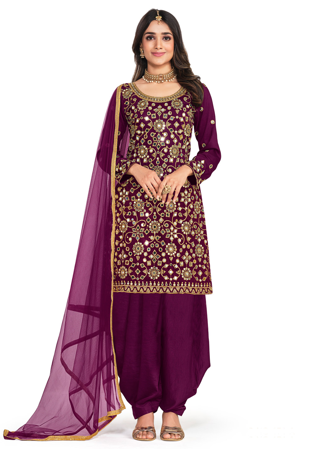 Purple Soft Silk Punjabi Suit 255001