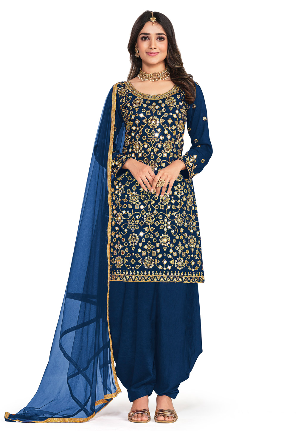 Blue Soft Silk Punjabi Suit 255003