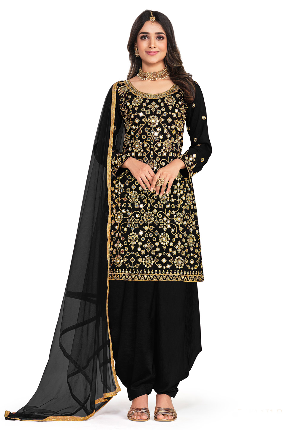 Black Soft Silk Patiala Suit 255004