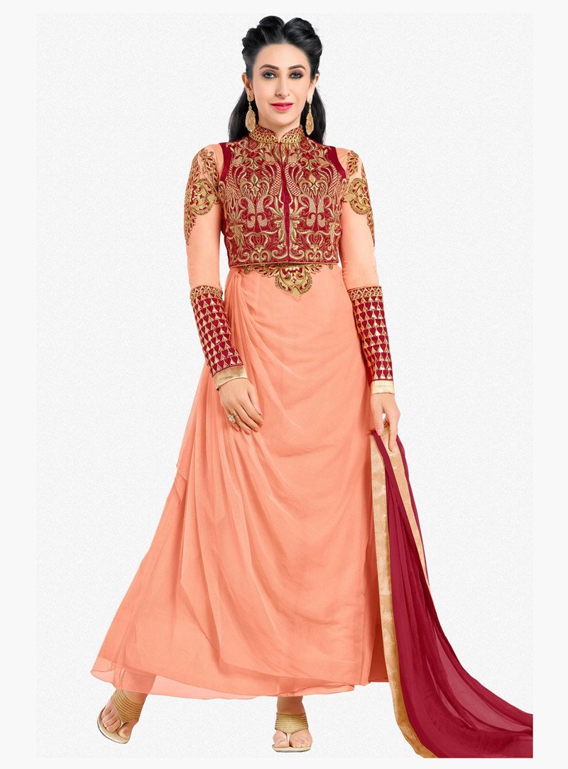 Karisma Kapoor Peach Georgette Pakistani Style Suit 87947