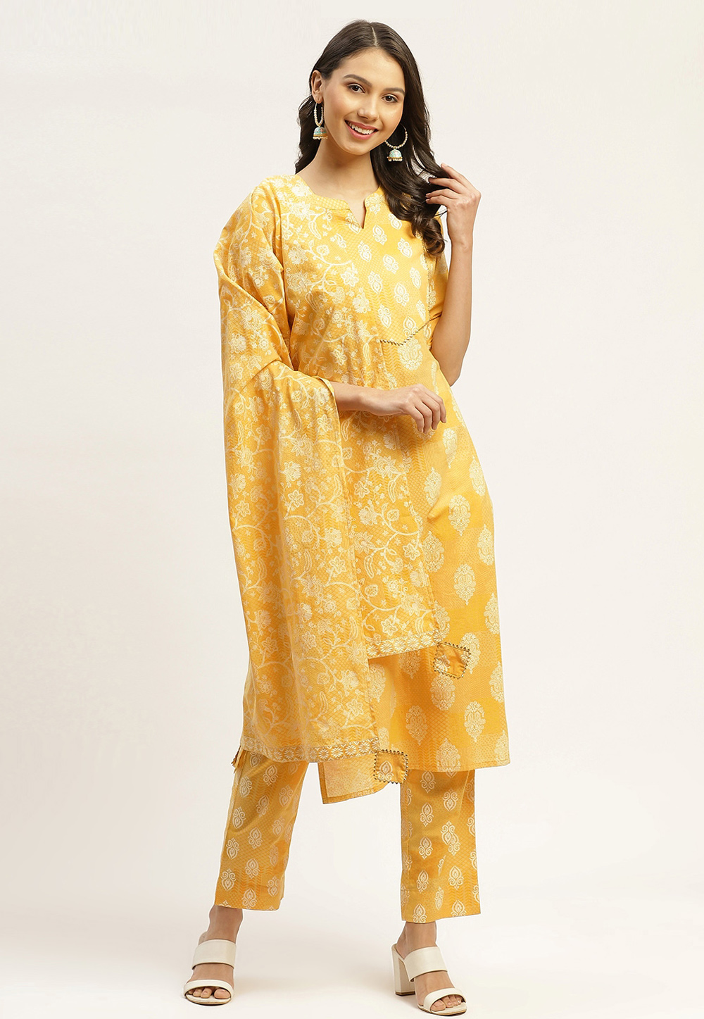 Yellow Cotton Readymade Pant Style Suit 221834