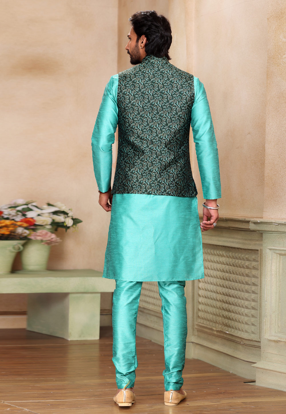 Banarasi jacket style hot sale kurta pyjama