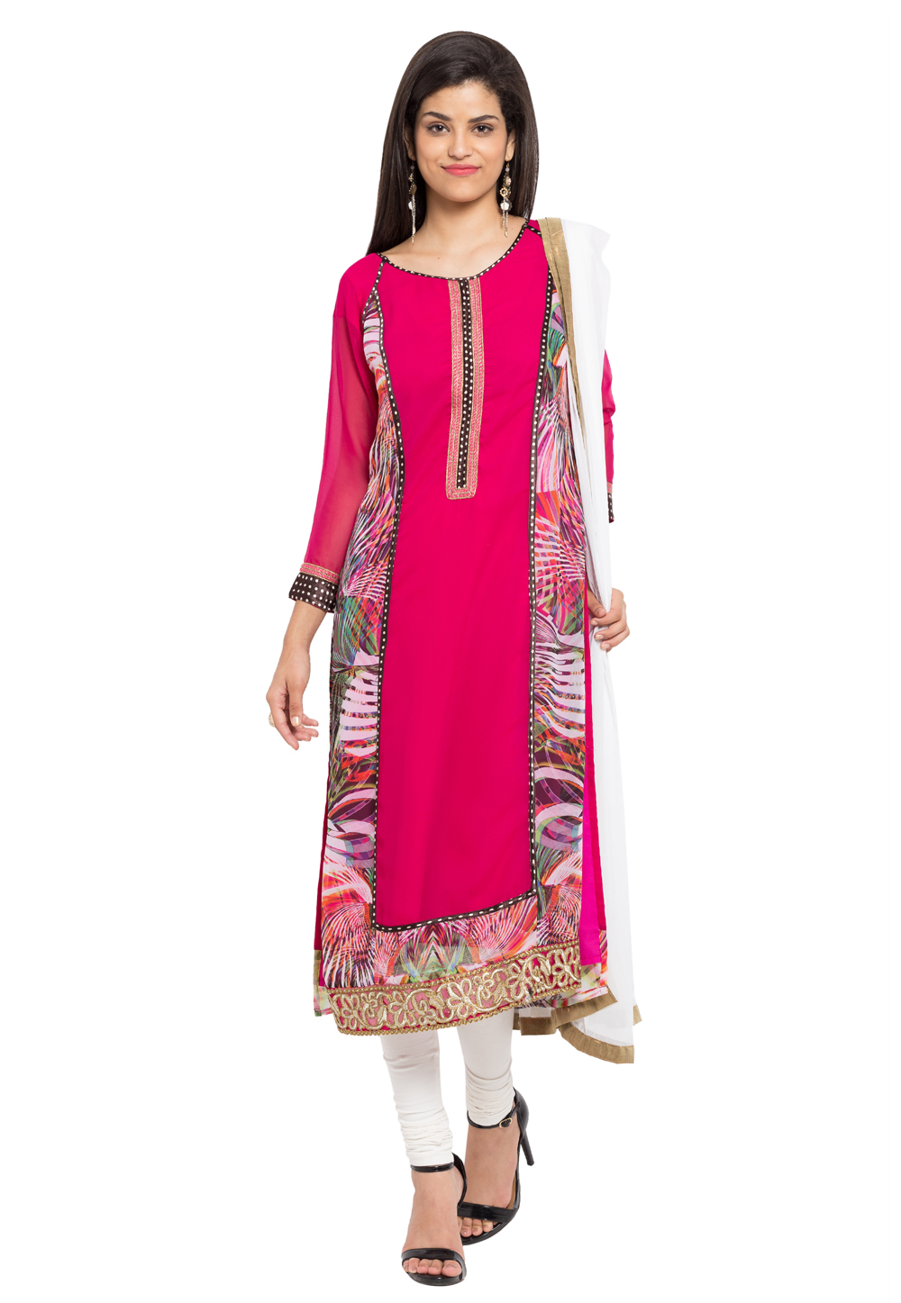 Pink Faux Georgette Readymade Churidar Suit 230383