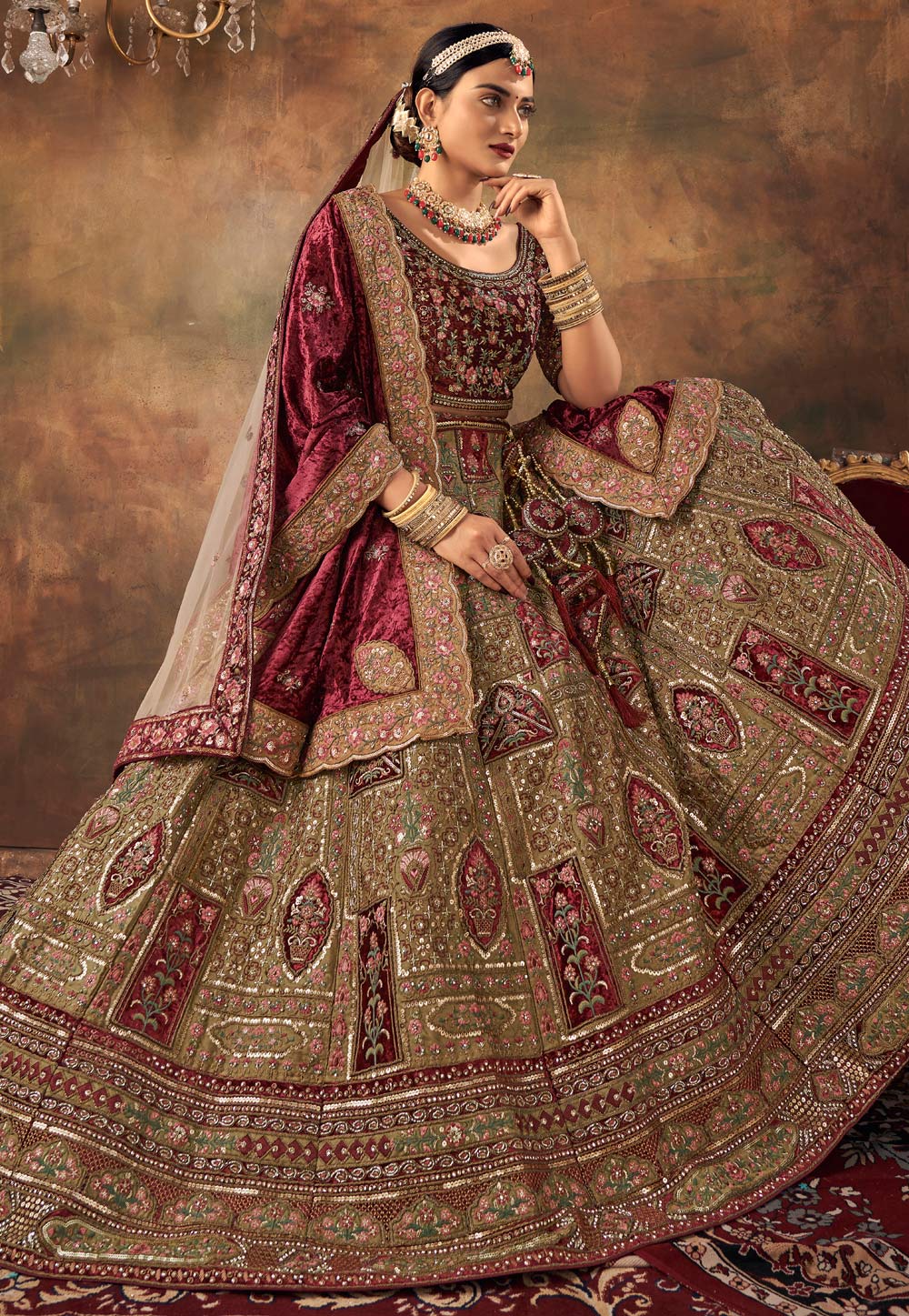 Buy Preferable Sequins Work Wedding Lehenga Saree Online