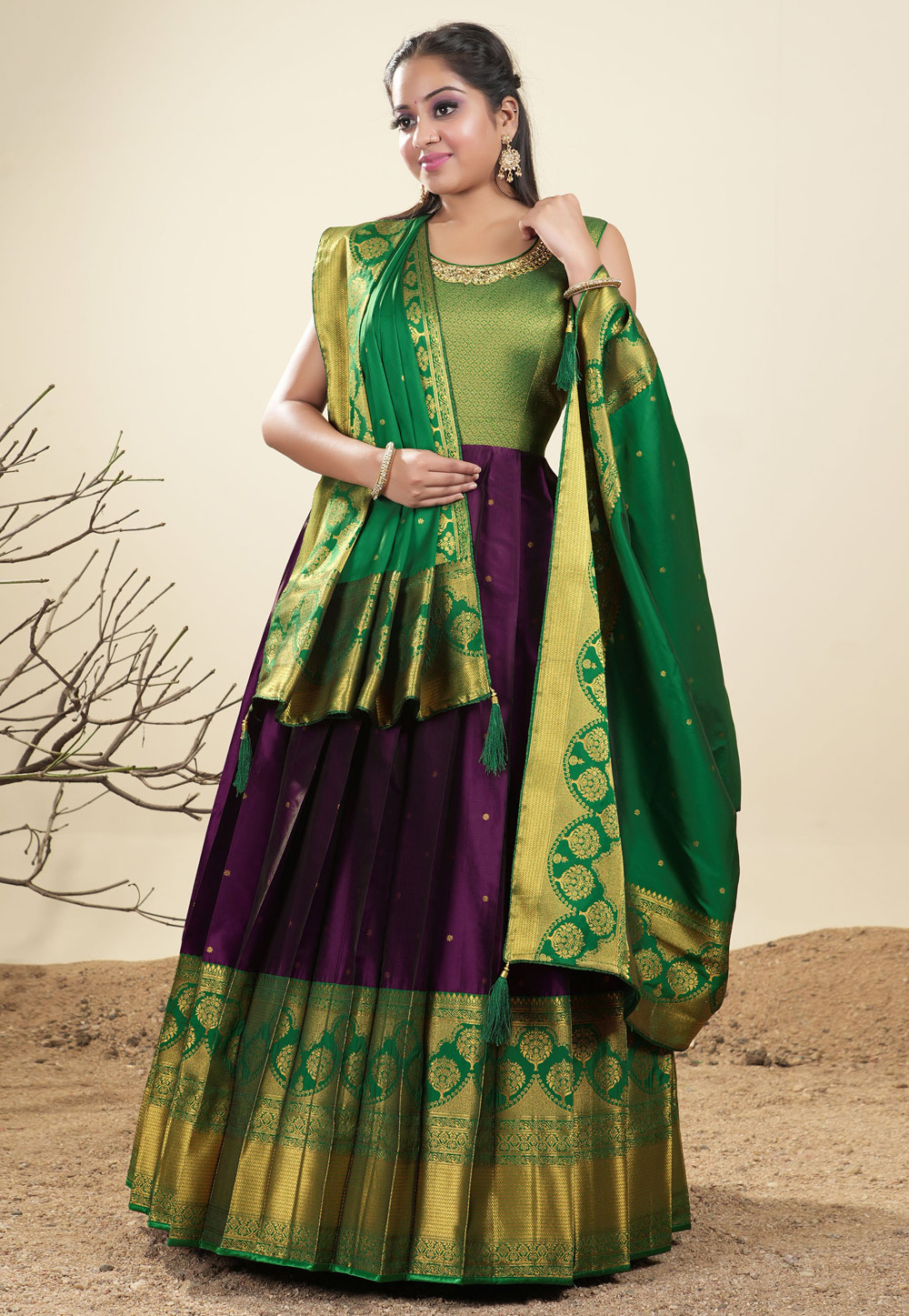 Purple Banarasi Floor Length Anarkali Suit 277880