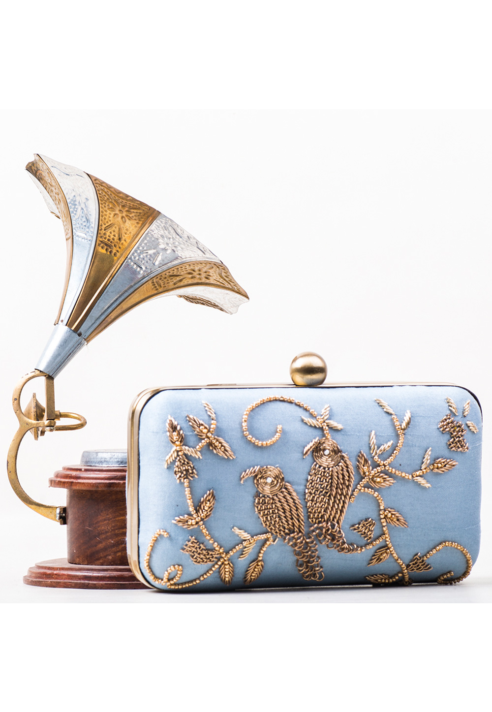 Light Blue Art Silk Clutch 264952