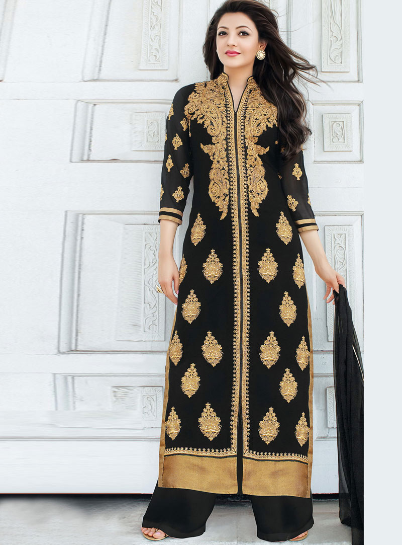 Kajal Aggarwal Black Georgette Palazzo Style Suit 87855