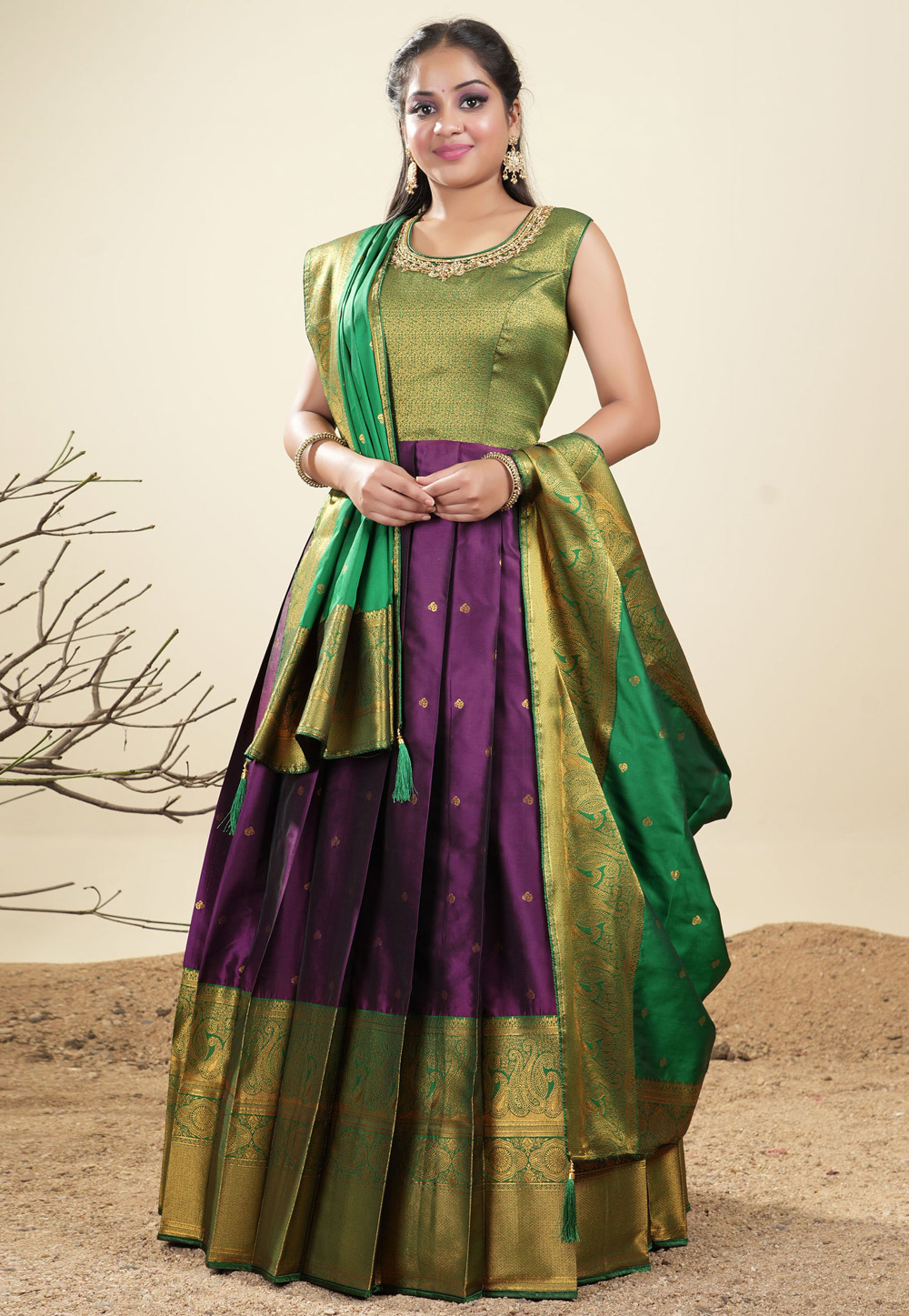 Purple Banarasi Long Anarkali Suit 277884