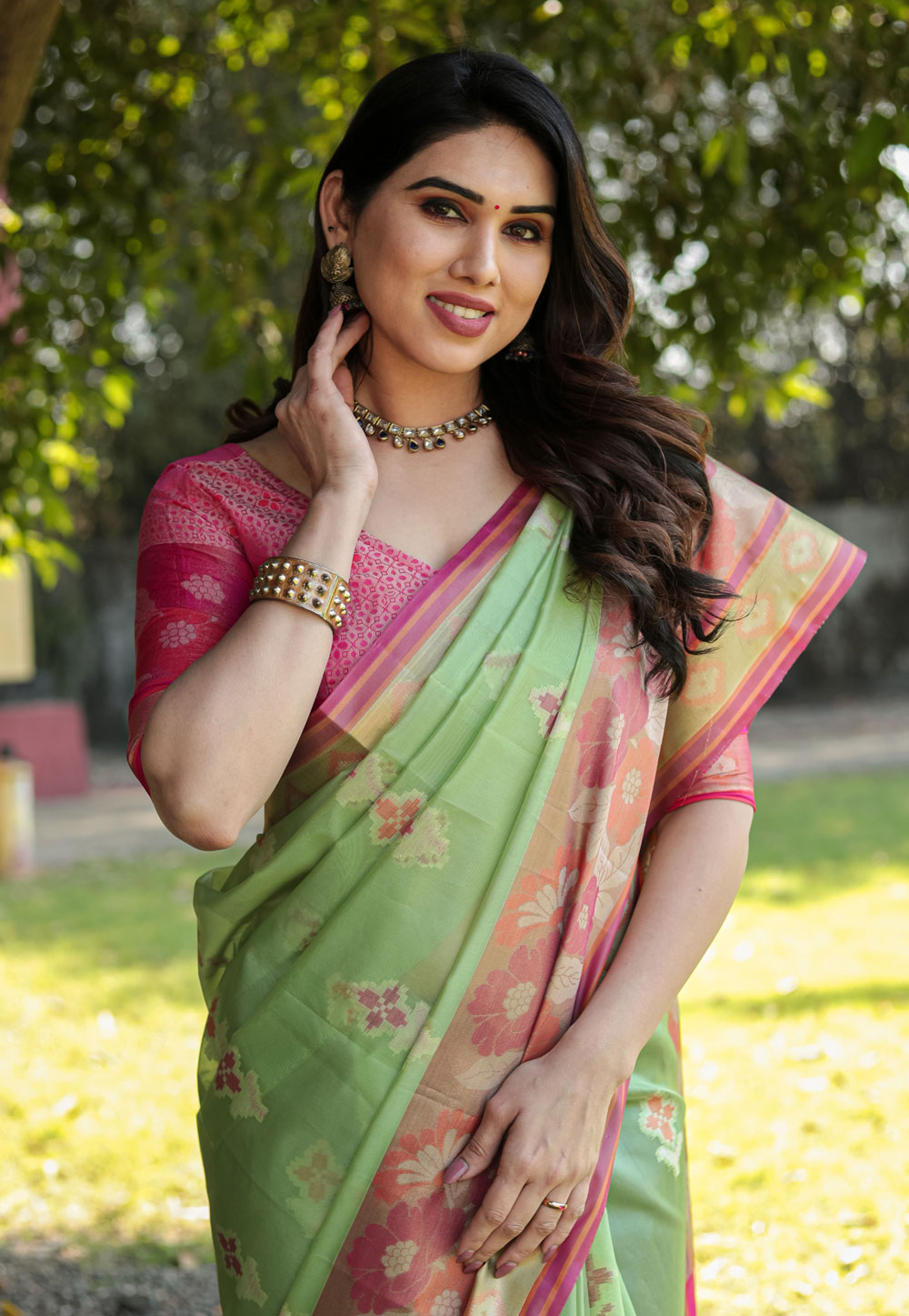 Light Green Organza Saree With Blouse 264877