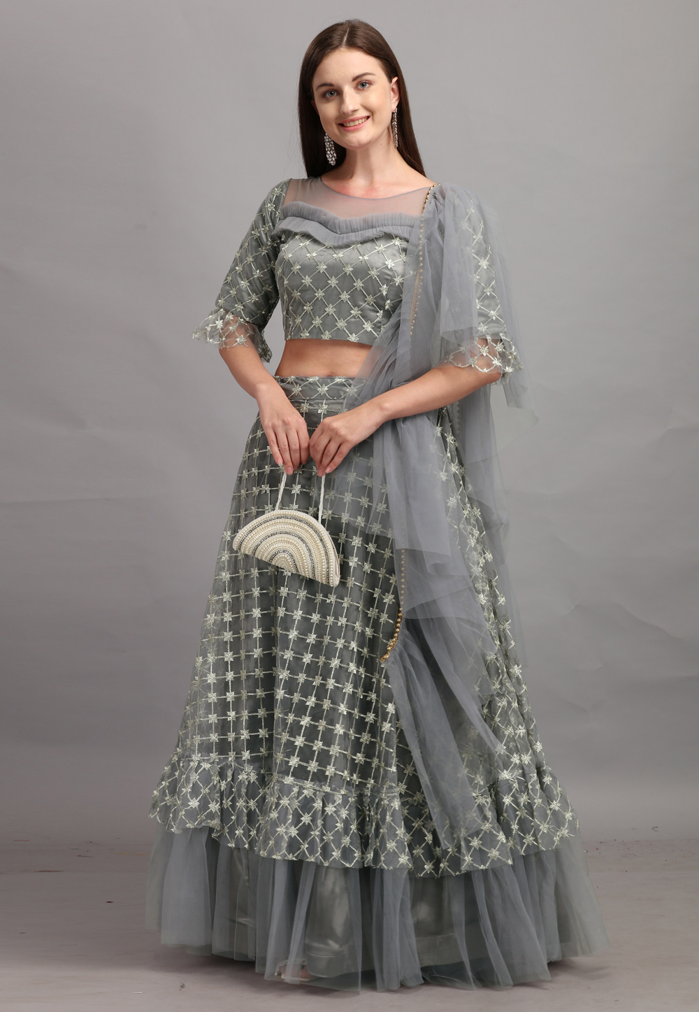 Latest Unique grey lehenga choli for Indian bridal look | Party wear lehenga,  Lehenga designs, Indian wedding lehenga