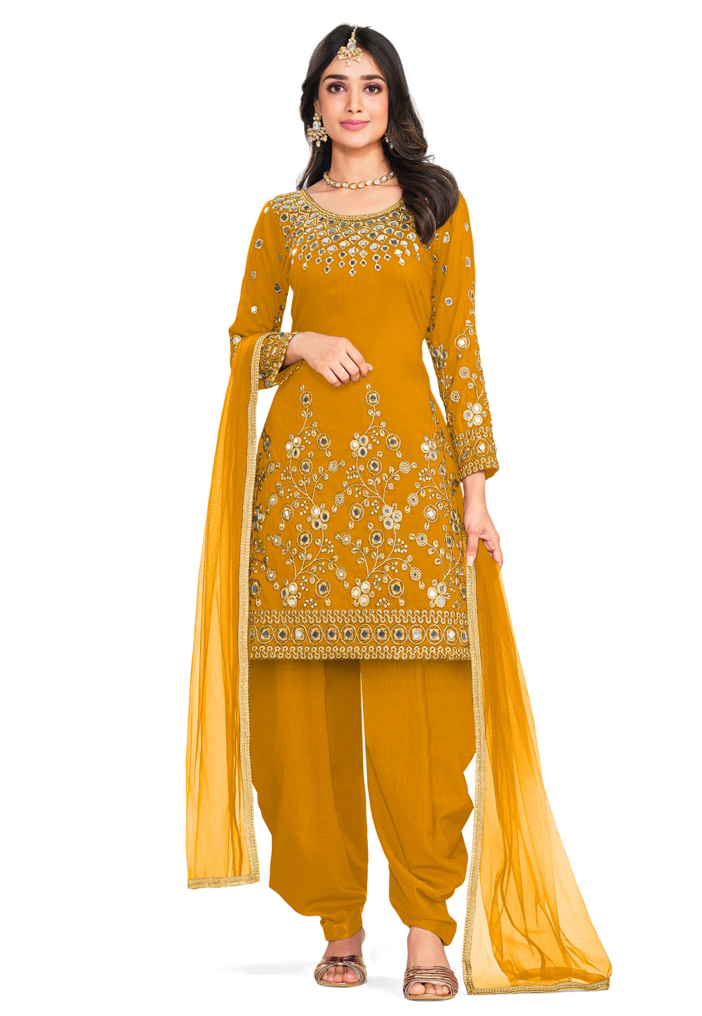 Mustard Soft Silk Punjabi Suit 258912