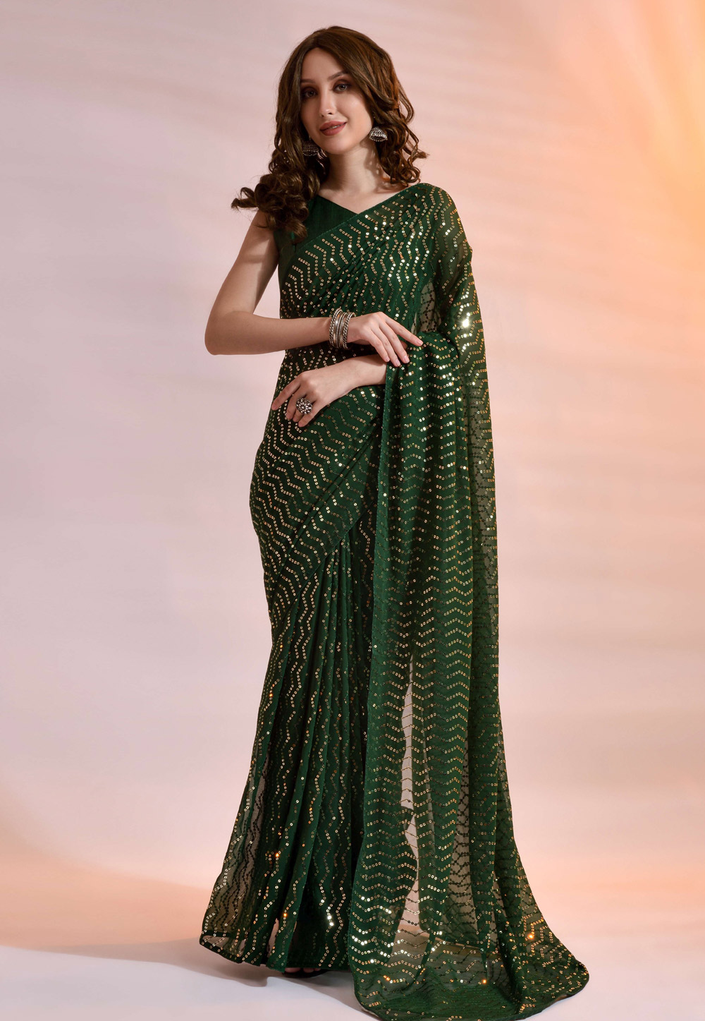 Green Georgette Sequence Saree 248421