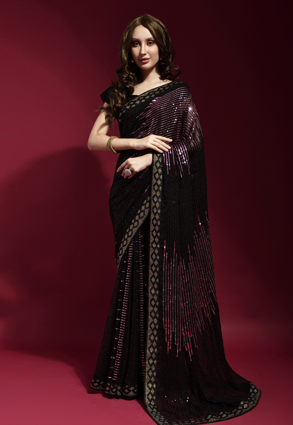Wine Georgette Saree With Blouse 248505