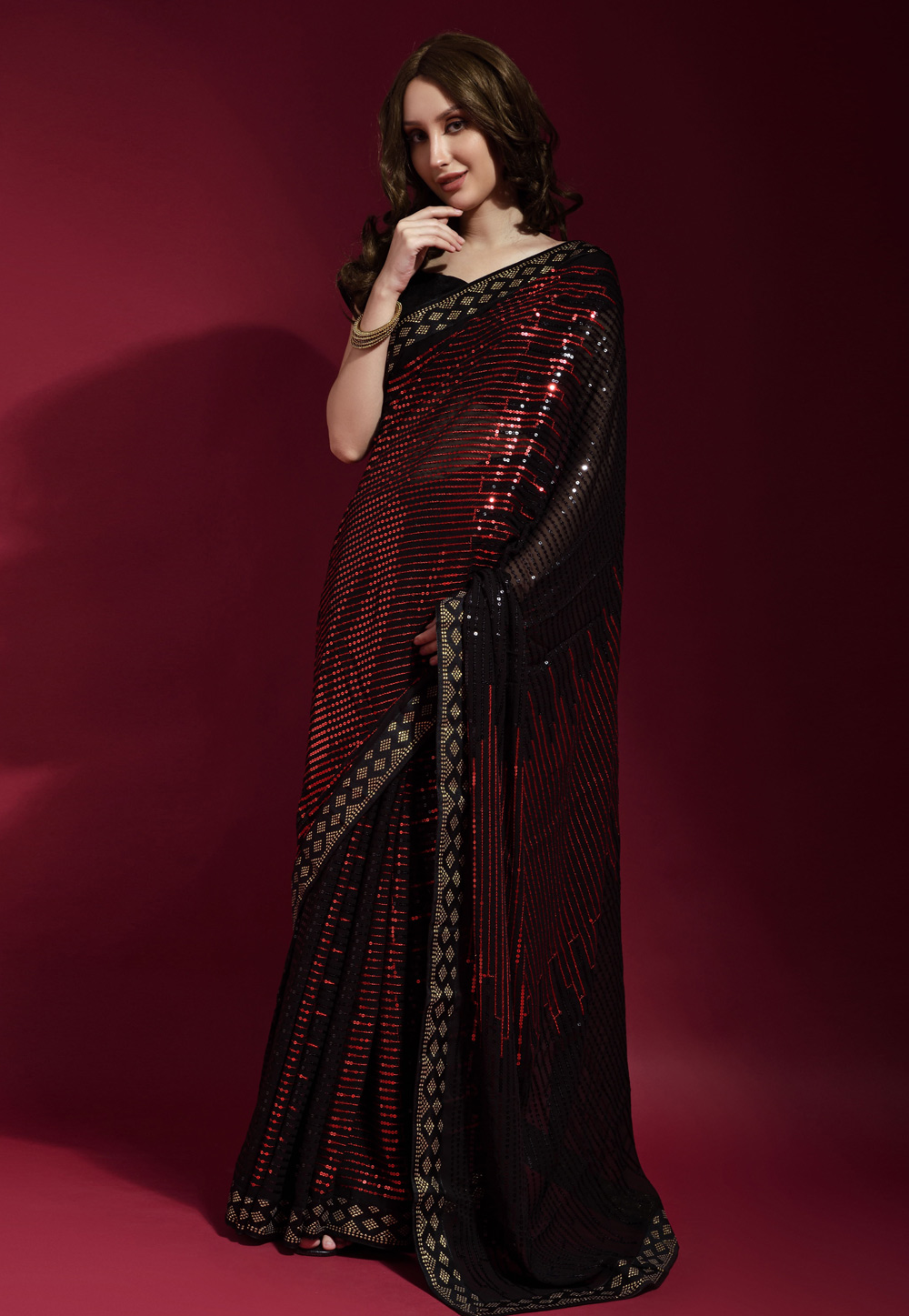 Wine Georgette Saree With Blouse 248509