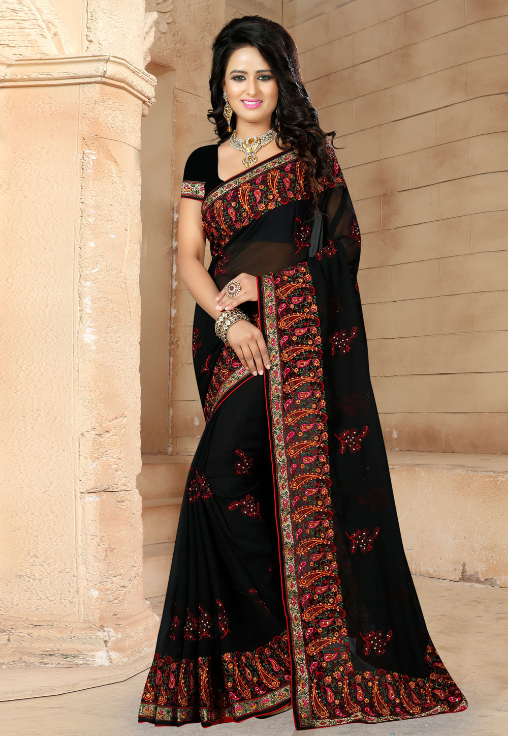 Black Georgette Saree With Blouse 171510
