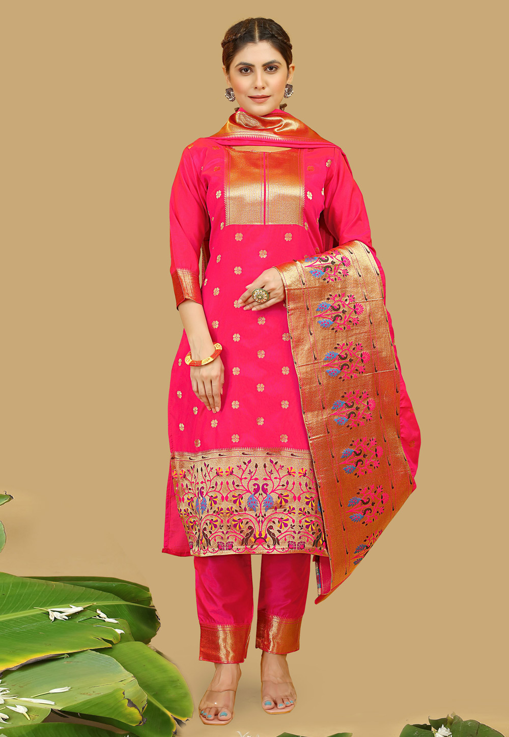 Pink Soft Silk Pant Style Suit 265466