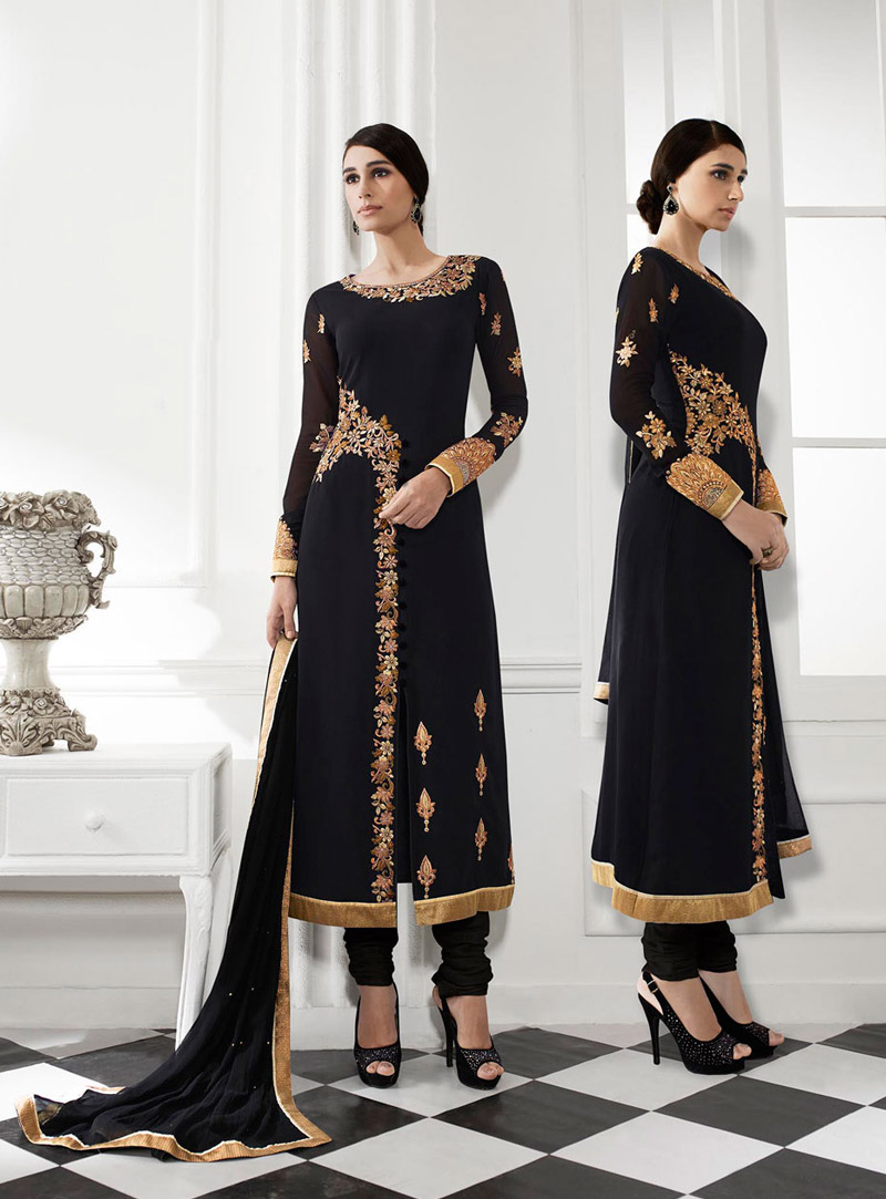 Black Georgette Pakistani Style Suit 72960