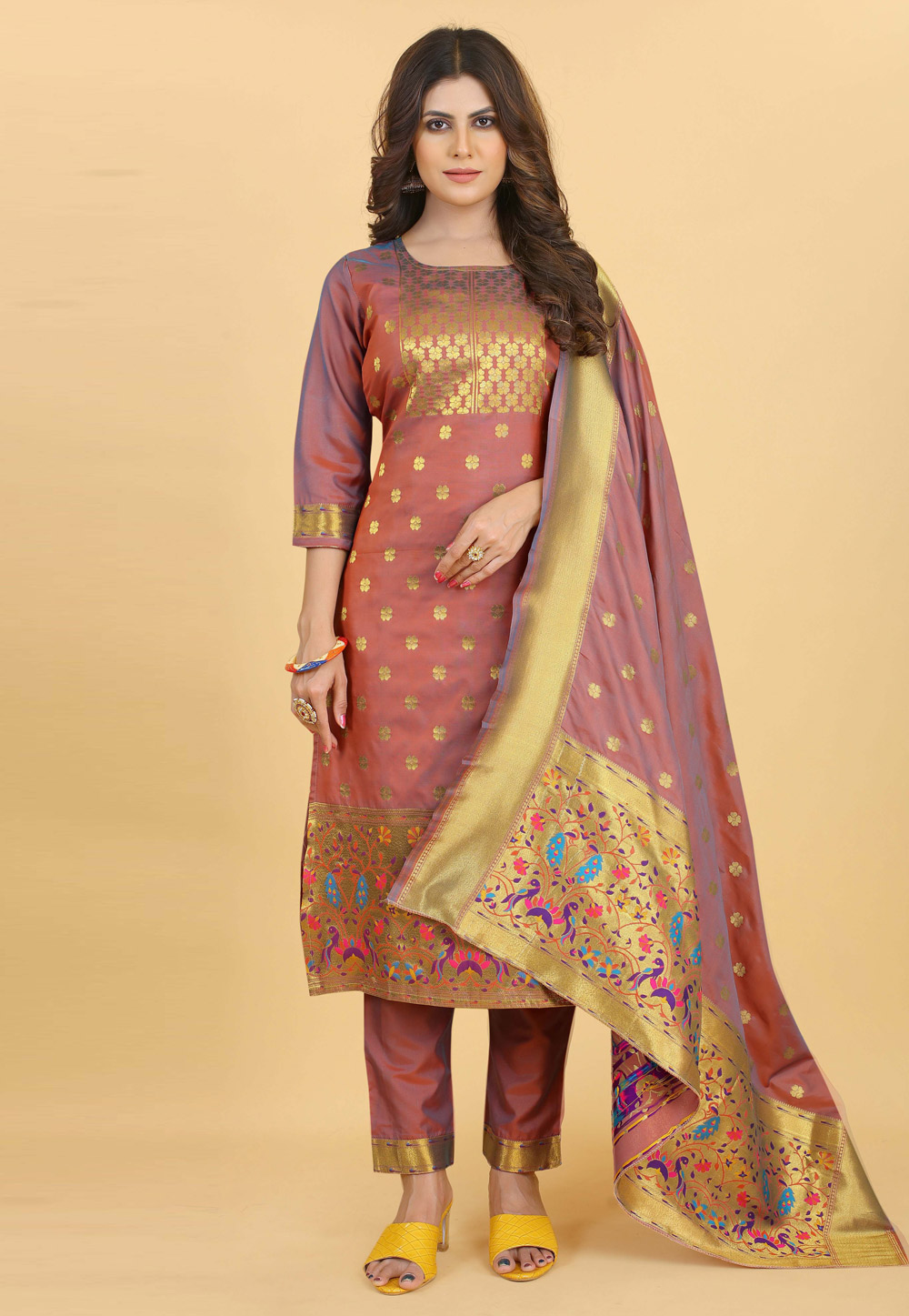 Pink Soft Silk Pant Style Suit 265481