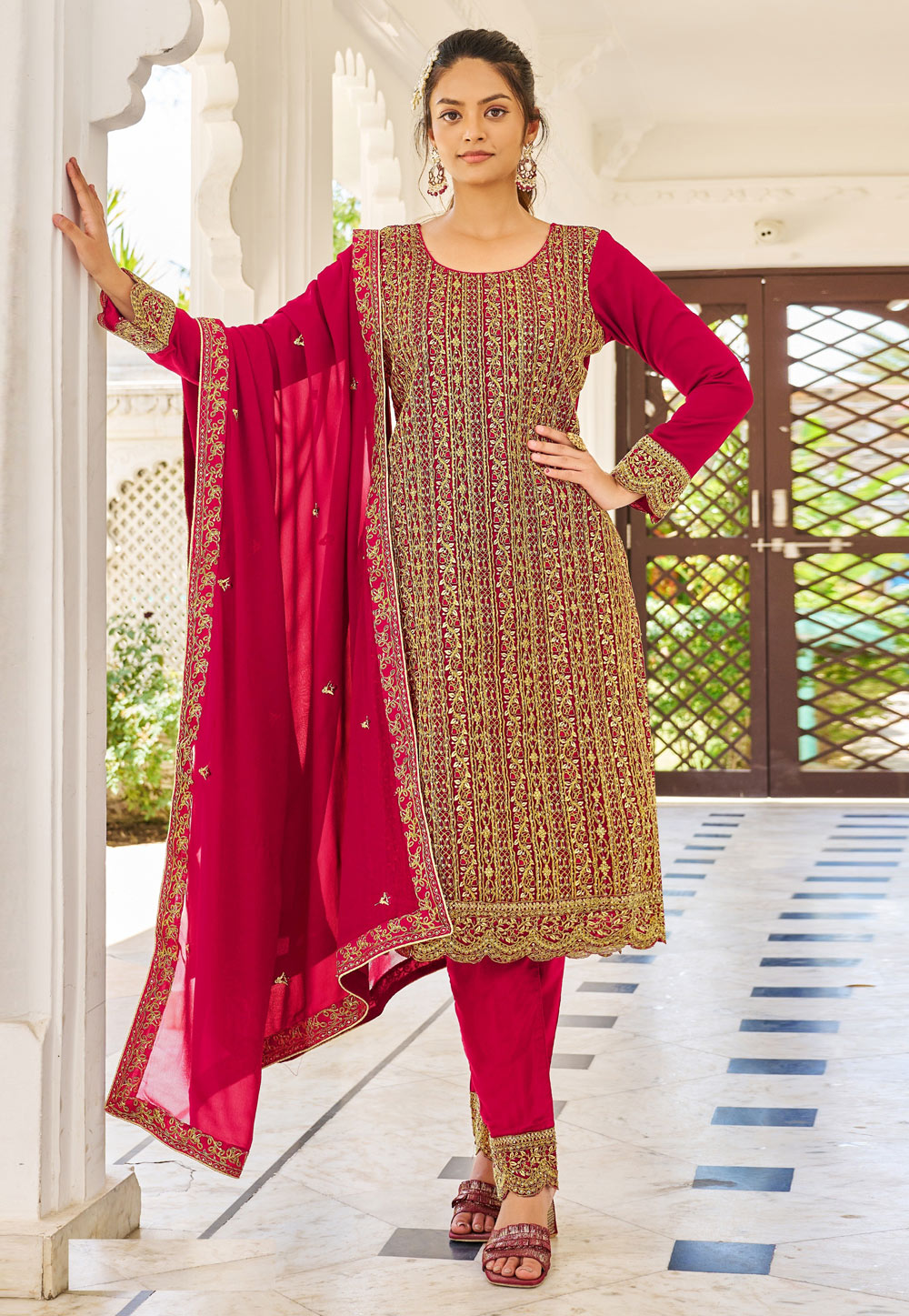Magenta Georgette Embroidered Pakistani Suit 265192