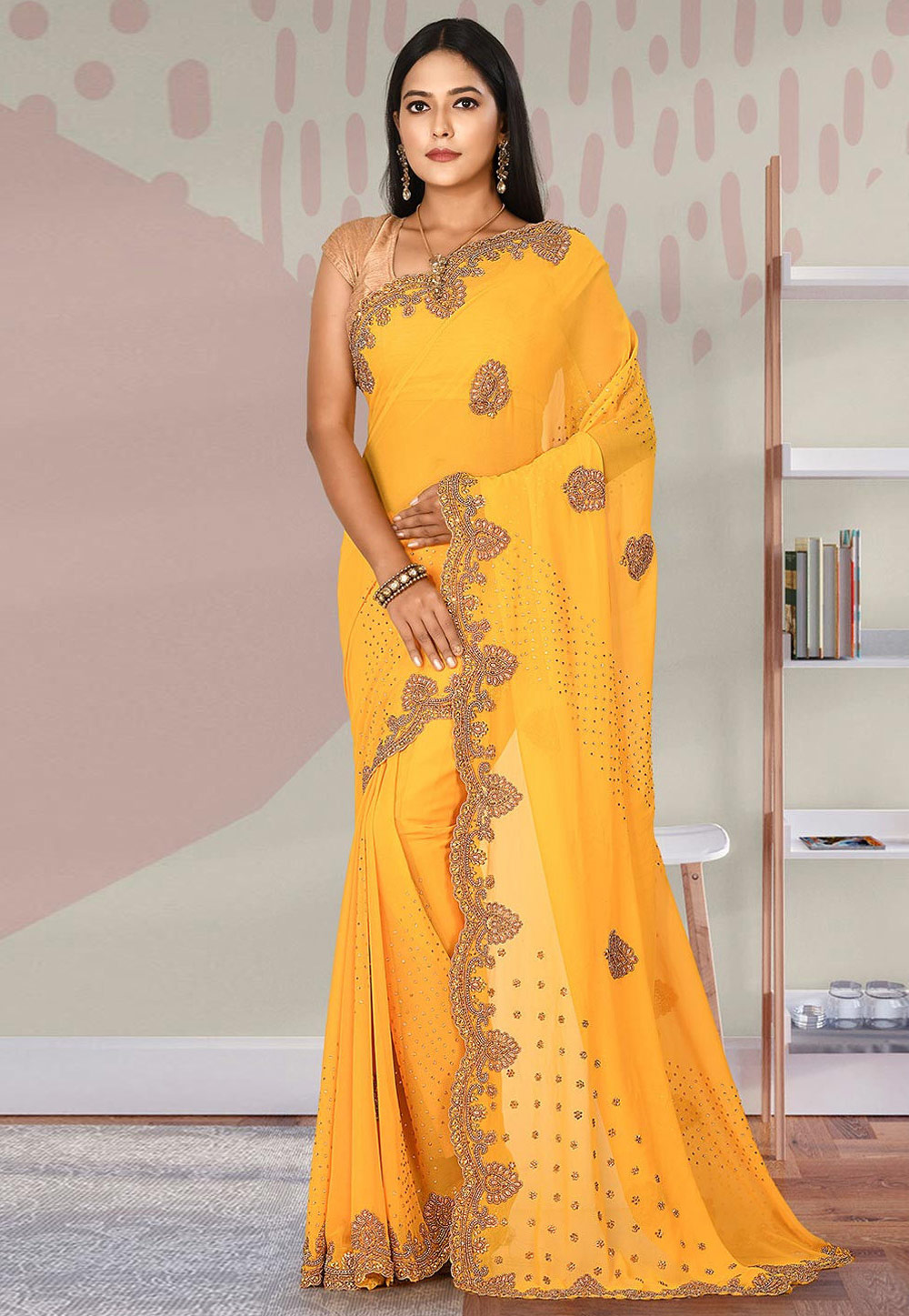 Yellow Georgette Saree With Blouse 242929