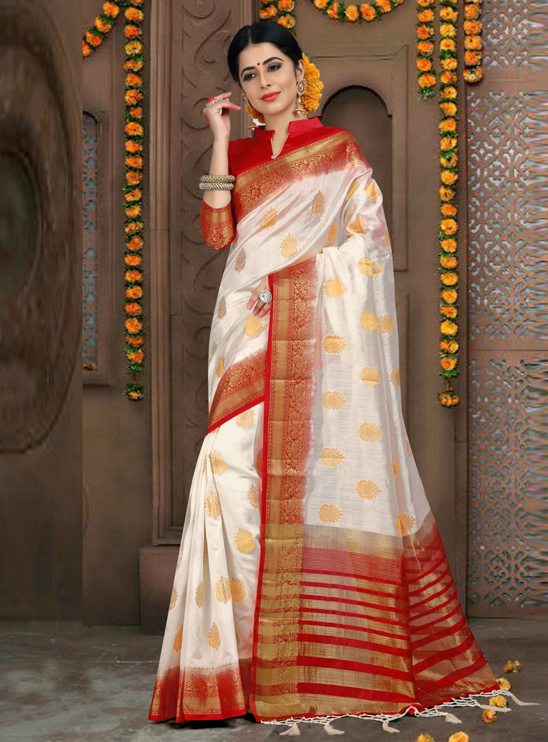 Off White Silk Saree With Blouse 143722