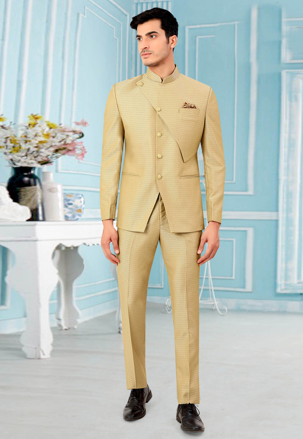 Beige Rayon Jodhpuri Suit 265785