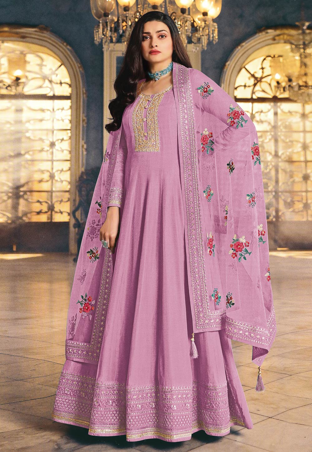 Prachi Desai Pink Silk Abaya Style Anarkali Suit 247136