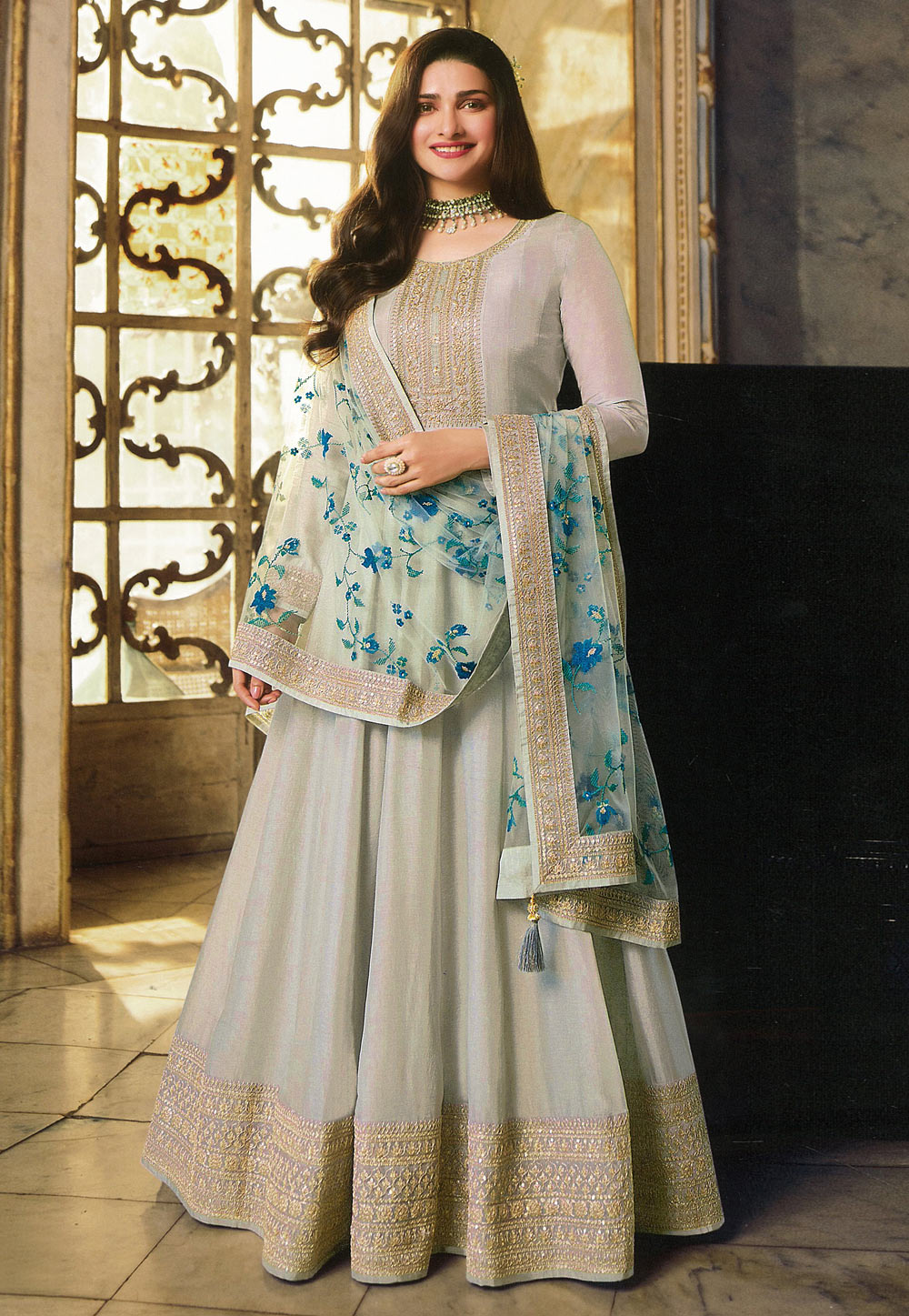 Prachi Desai Off White Silk Long Anarkali Suit 254090